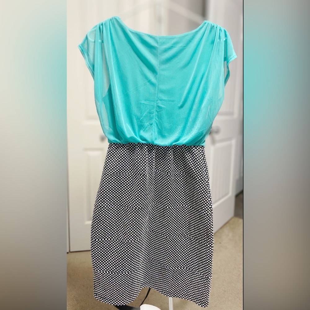 Enfocus Studio Turquoise Midi Dress with black and white polkadots - Picture 8 of 10